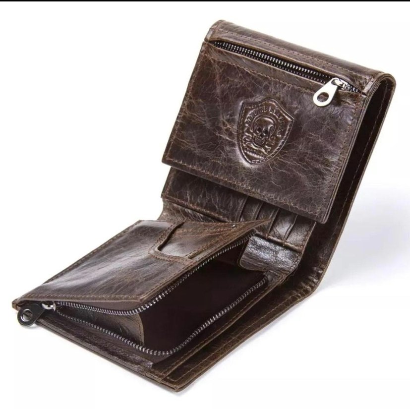 %100 hakiki deri Kahverengi Biker Tarzı Erkek Cüzdanı - Görsel 2