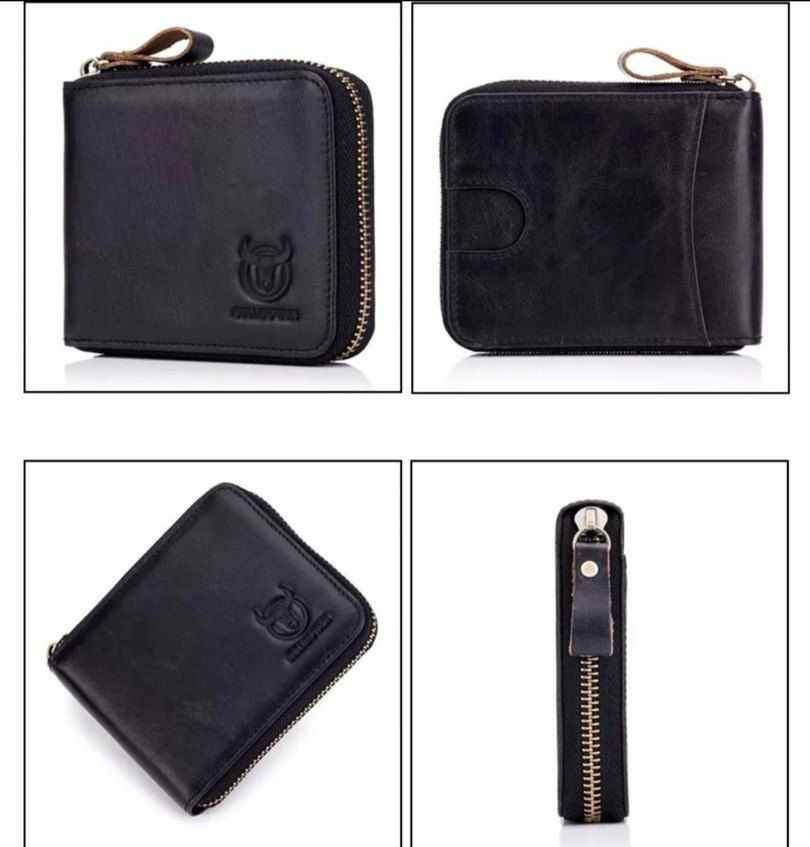 %100 hakiki deri içi kumaş Siyah Fermuarlı Erkek Deri Cüzdan - Görsel 3