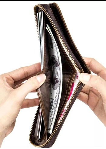 %100 hakiki deri Parlak Kahverengi Minimalist Erkek Cüzdanı - Görsel 5