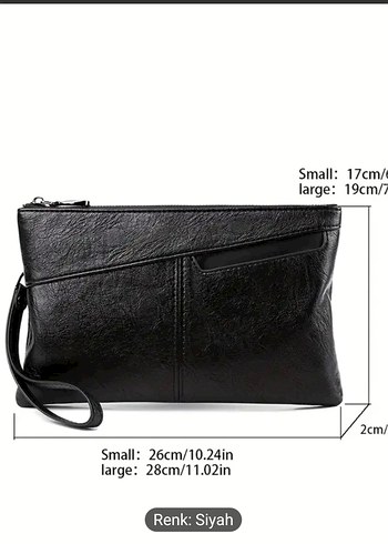 Fermuarlı Siyah Deri Kadın erkek Portföy Çanta - Görsel 8