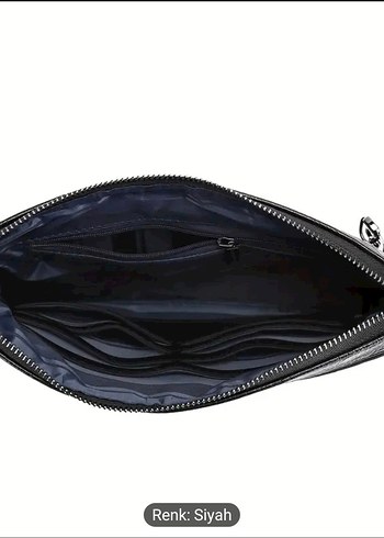 Fermuarlı Siyah Deri Kadın erkek Portföy Çanta - Görsel 7