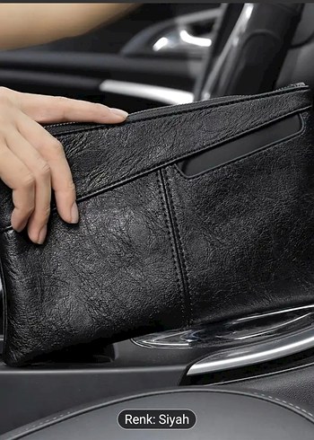 Fermuarlı Siyah Deri Kadın erkek Portföy Çanta - Görsel 4