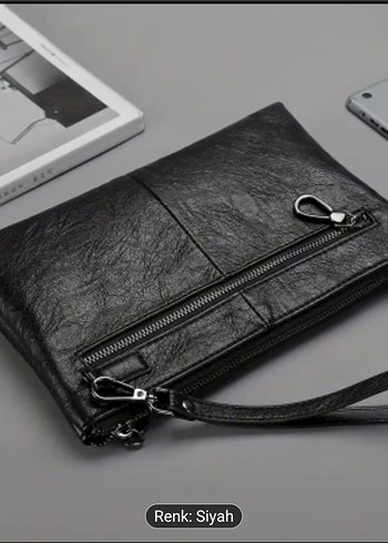 Fermuarlı Siyah Deri Kadın erkek Portföy Çanta - Görsel 6