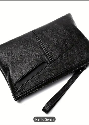 Fermuarlı Siyah Deri Kadın erkek Portföy Çanta - Görsel 2