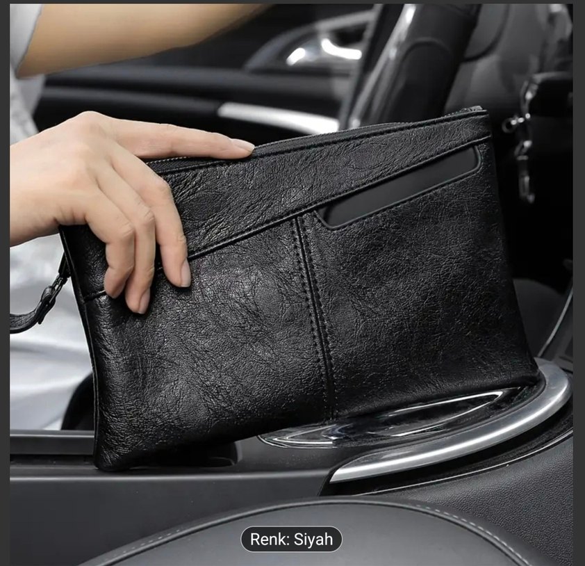Fermuarlı Siyah Deri Kadın erkek Portföy Çanta - Görsel 4