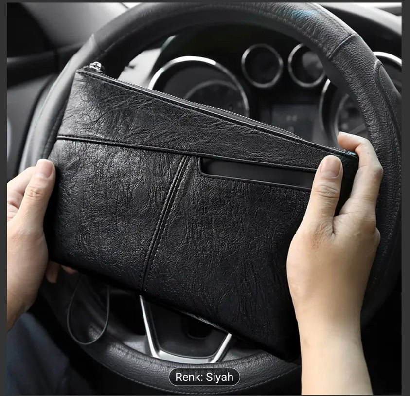 Fermuarlı Siyah Deri Kadın erkek Portföy Çanta - Görsel 5