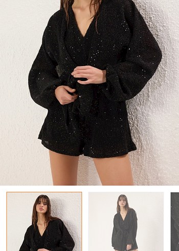 Siyah İşlemeli Kemerli Kadın tulum - Görsel 5