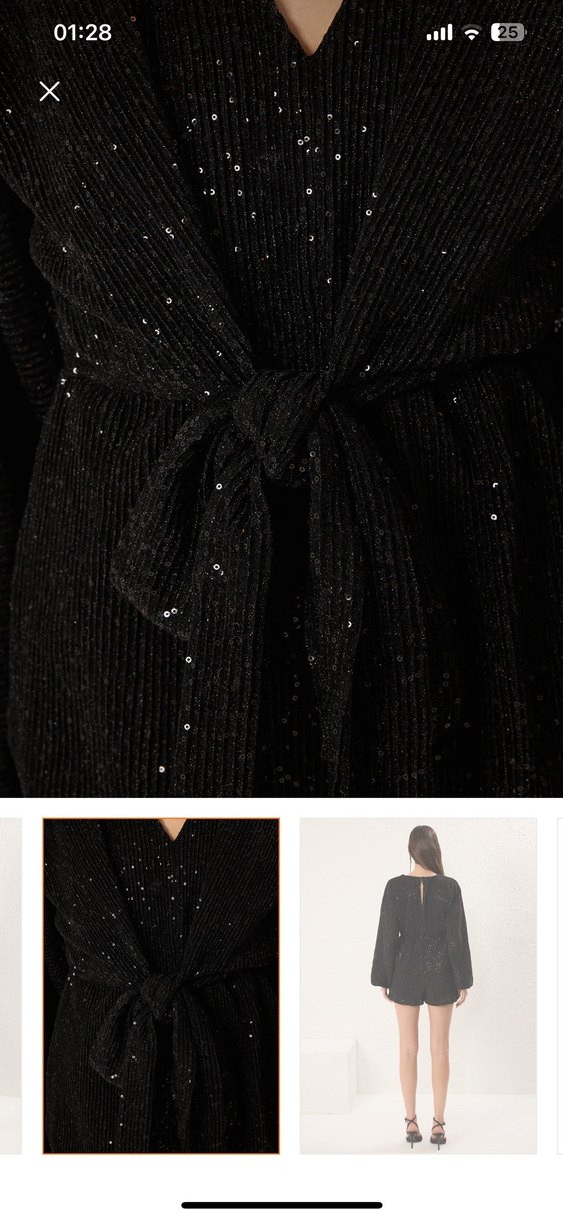 Siyah İşlemeli Kemerli Kadın tulum - Görsel 3