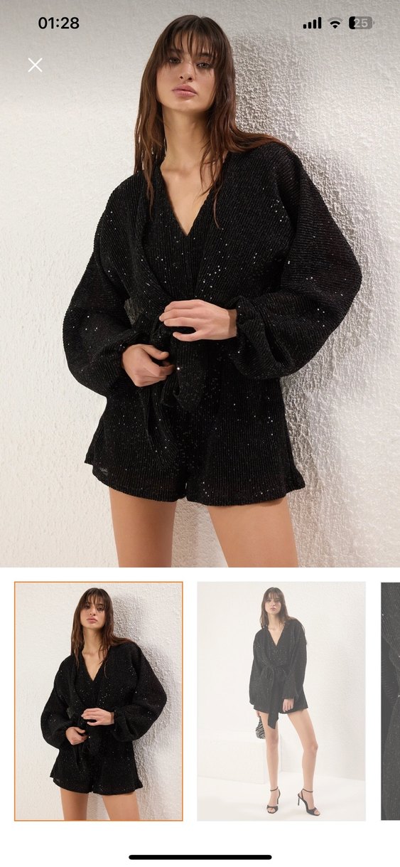 Siyah İşlemeli Kemerli Kadın tulum - Görsel 5