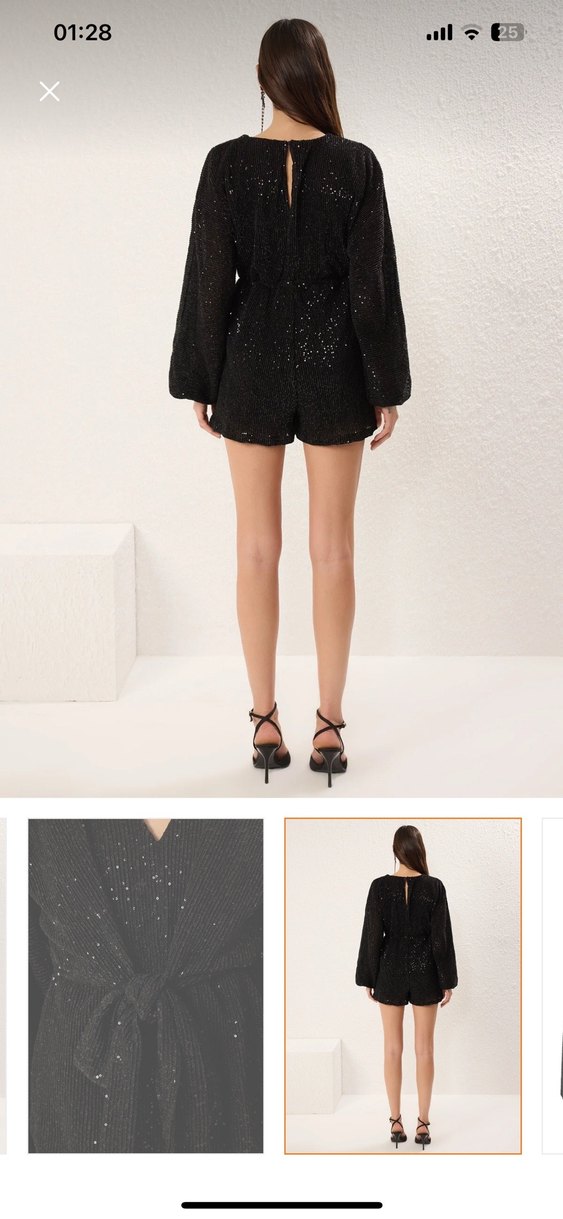 Siyah İşlemeli Kemerli Kadın tulum - Görsel 2