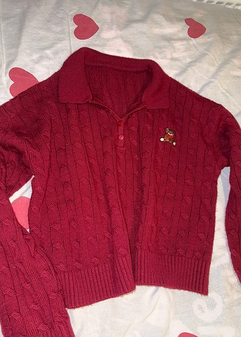 Bordo Nakışlı Örgü Kadın Kazak - Görsel 3