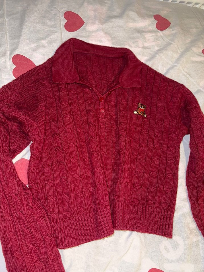 Bordo Nakışlı Örgü Kadın Kazak - Görsel 3