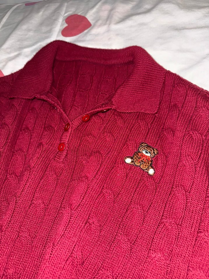 Bordo Nakışlı Örgü Kadın Kazak - Görsel 2