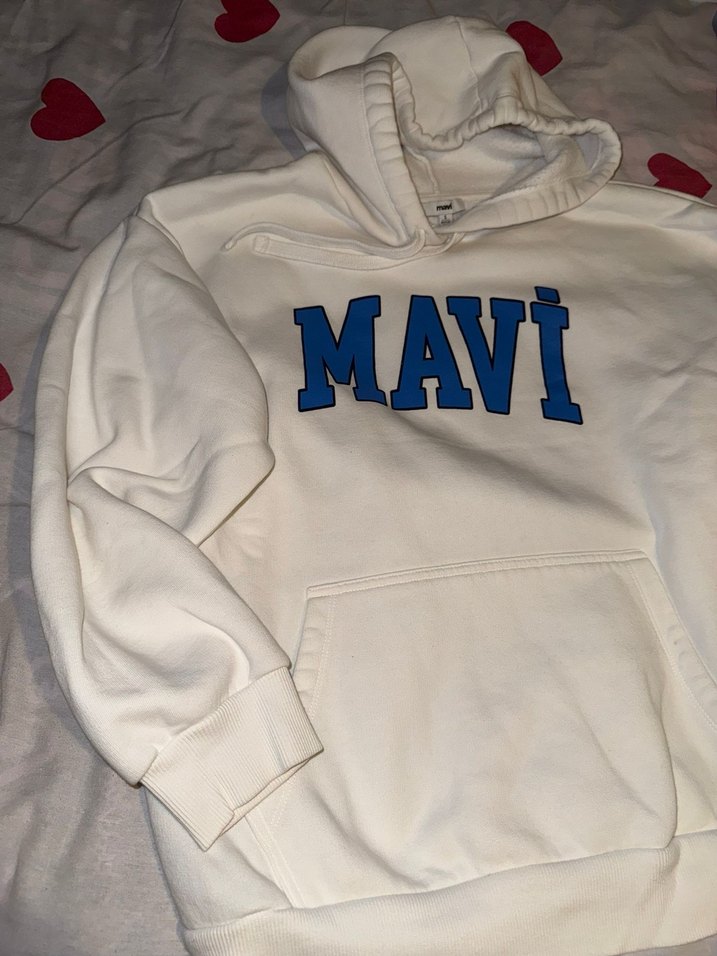 Mavi Baskılı Beyaz Kapüşonlu Sweatshirt - Görsel 2