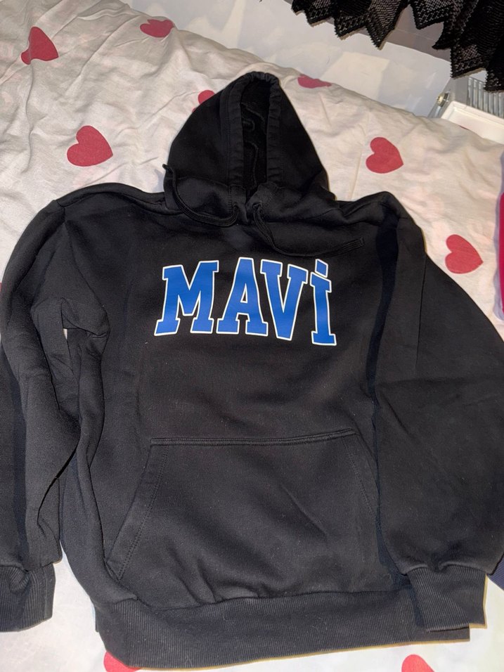 Mavi Baskılı Kapüşonlu Kadın Sweatshirt - Görsel 2