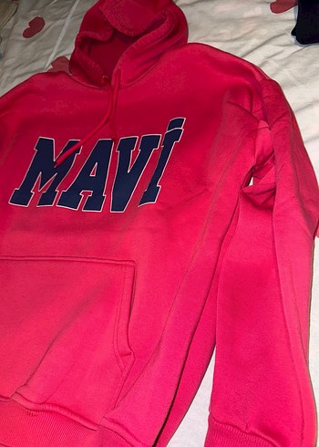 Pembe Kapüşonlu Mavi Baskılı Sweatshirt - Görsel 2