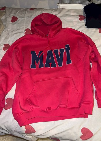 Pembe Kapüşonlu Mavi Baskılı Sweatshirt - Görsel 3