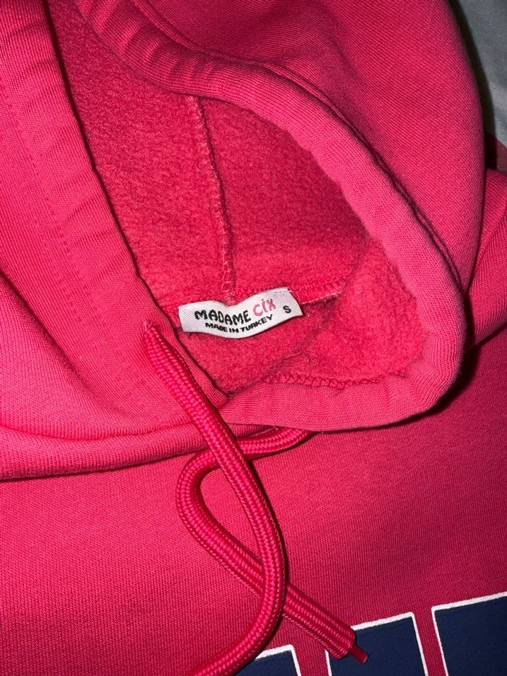 Pembe Kapüşonlu Mavi Baskılı Sweatshirt - Görsel 4