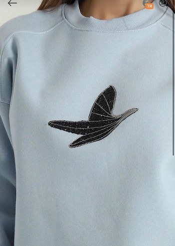 Nakışlı Mavi Kadın Sweatshirt - Görsel 3