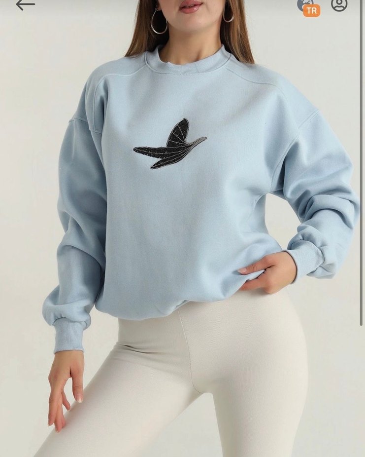 Nakışlı Mavi Kadın Sweatshirt - Görsel 2
