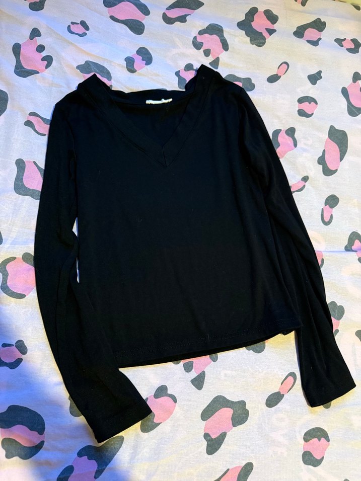 Kadın Siyah V-Yaka Uzun Kollu badi - Görsel 2