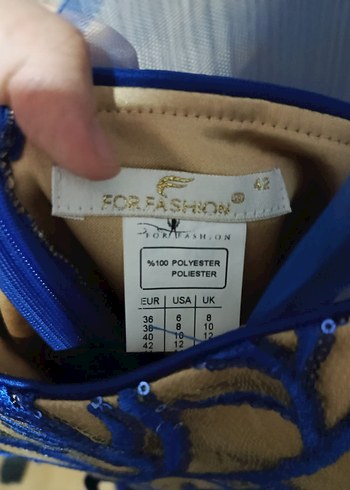 Mavi İşlemeli Uzun Abiye Elbise - Görsel 3