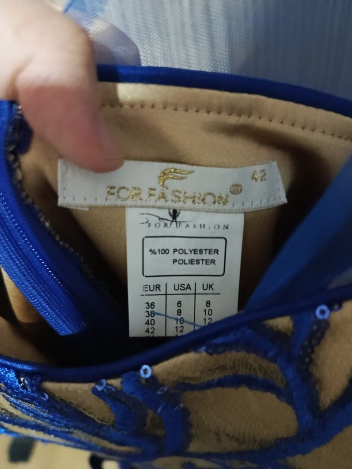 Mavi İşlemeli Uzun Abiye Elbise - Görsel 3