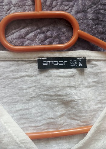 Beyaz Keten V Yaka Kısa Kollu Kadın Gömlek - Görsel 3