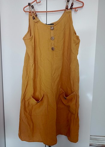 Düğmeli, Uzun, Askılı Gri Ekose Elbise - Görsel 4