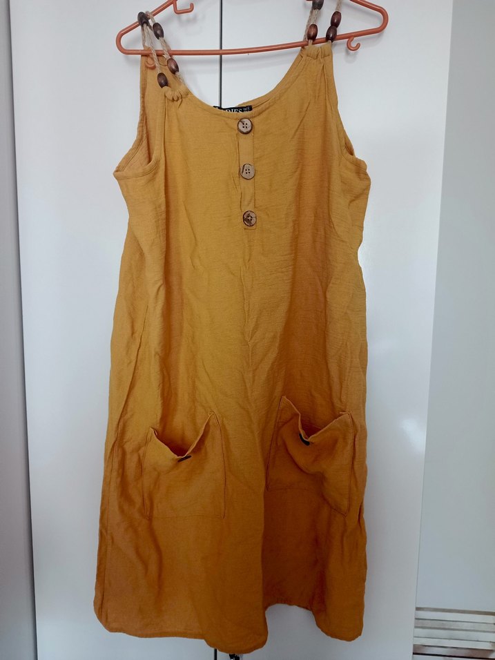 Düğmeli, Uzun, Askılı Gri Ekose Elbise - Görsel 4