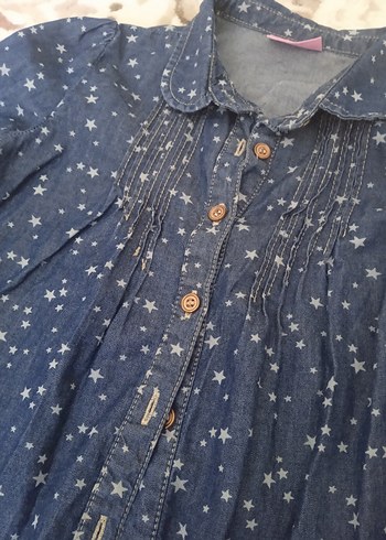 Uzun Kollu Düğmeli Kız Denim Bluz - Görsel 4