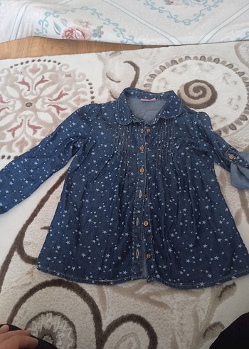 Uzun Kollu Düğmeli Kız Denim Bluz - Görsel 3