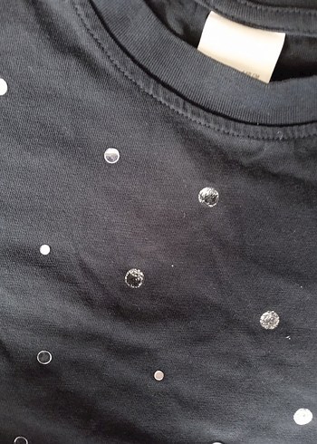 Siyah Kız Çocuk Kısa Kollu Pamuklu Tişört - Görsel 2