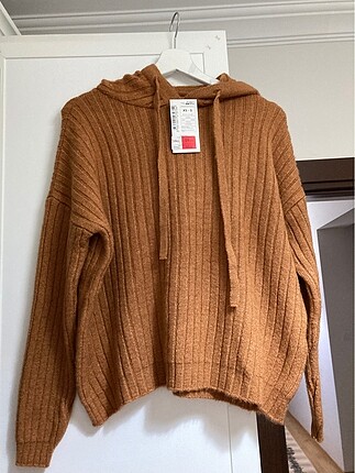 Defacto Oversize Kapüşonlu Camel Rengi Kazak Sweatshirt