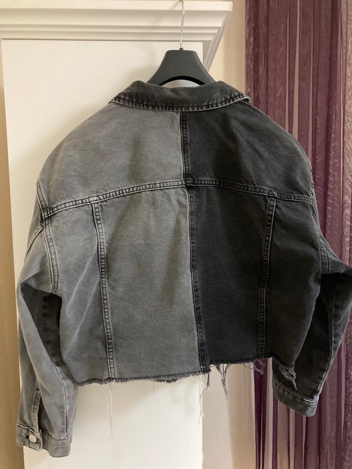 Antrasit Gri İki Tonlu Düğmeli Kadın Defacto Denim Kot Ceket - Görsel 2