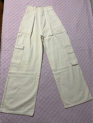 Stradivarius ultra yüksek bel wide leg bej düğmesiz pantolon