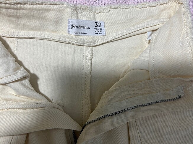xs Beden Stradivarius ultra yüksek bel wide leg bej düğmesiz pantolon