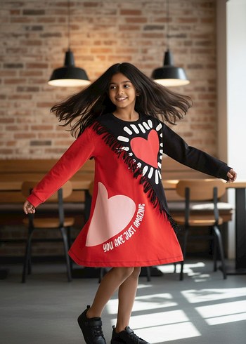 Kız Çocuk Renkli Desenli Uzun Kollu Elbise - Görsel 3