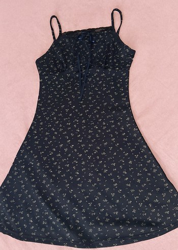 Lacivert Çiçek Desenli Elbise - Görsel 2