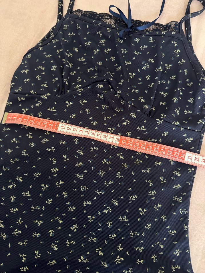 Lacivert Çiçek Desenli Elbise - Görsel 3