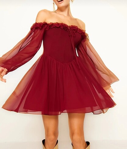 40 Beden bordo Renk Elbise