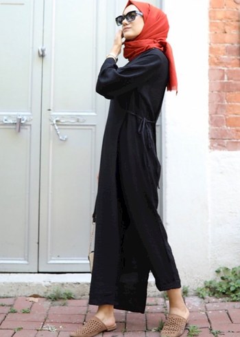 Siyah Uzun Kollu Salaş Tulum - Görsel 5