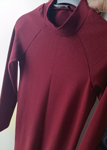 Bordo Uzun Kollu Midi Triko Elbise - Görsel 4