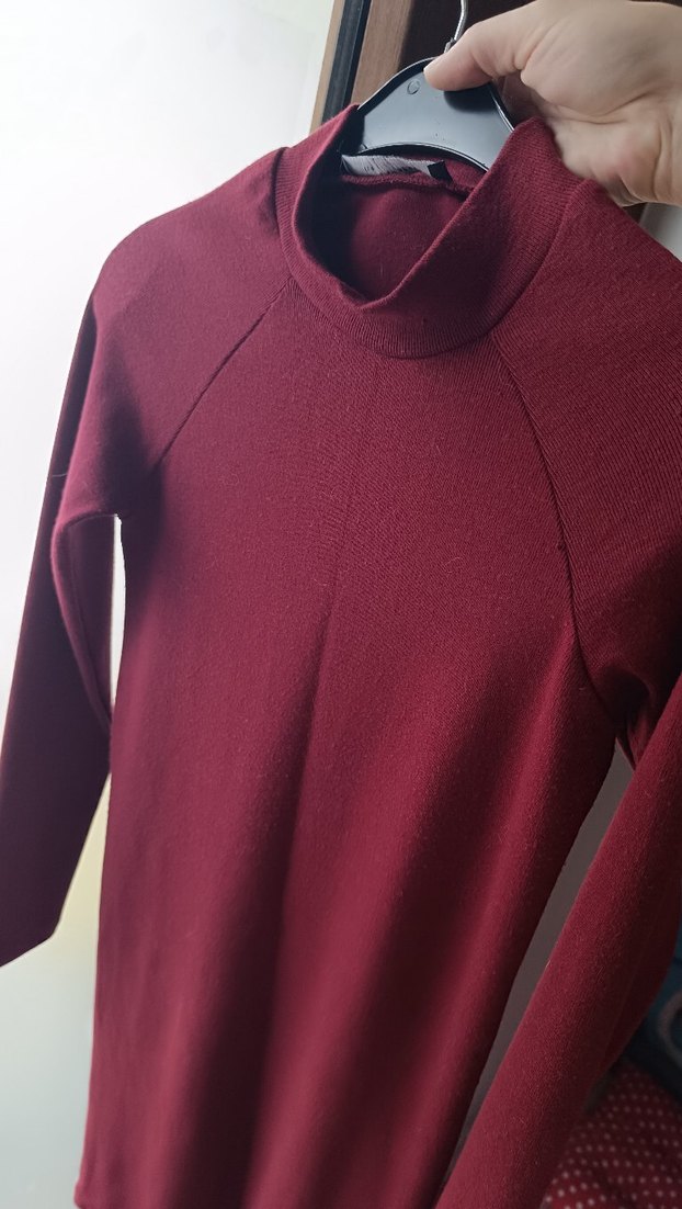 Bordo Uzun Kollu Midi Triko Elbise - Görsel 4