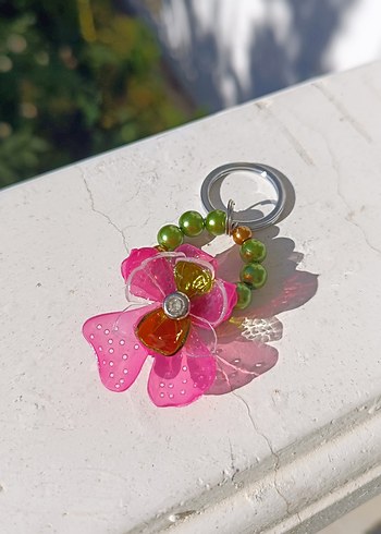 Pembe Orkide Çiçekli Bohem Anahtarlık Çanta Süsü - Görsel 2