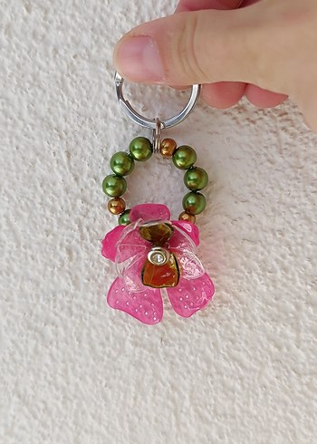 Pembe Orkide Çiçekli Bohem Anahtarlık Çanta Süsü - Görsel 5