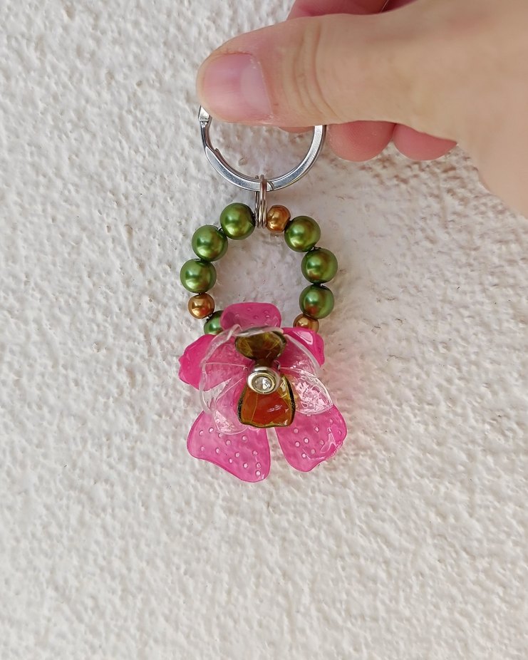 Pembe Orkide Çiçekli Bohem Anahtarlık Çanta Süsü - Görsel 5