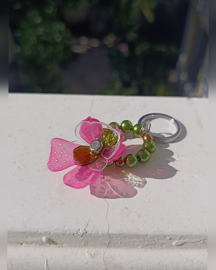 Pembe Orkide Çiçekli Bohem Anahtarlık Çanta Süsü - Görsel 3