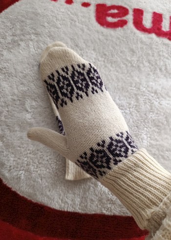 Vintage Has Yün Desenli Kadın Eldiveni - Görsel 3