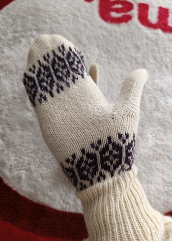 Vintage Has Yün Desenli Kadın Eldiveni - Görsel 2